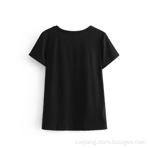 Rose Printed Short Sleeve T-shirt Women Causal Top